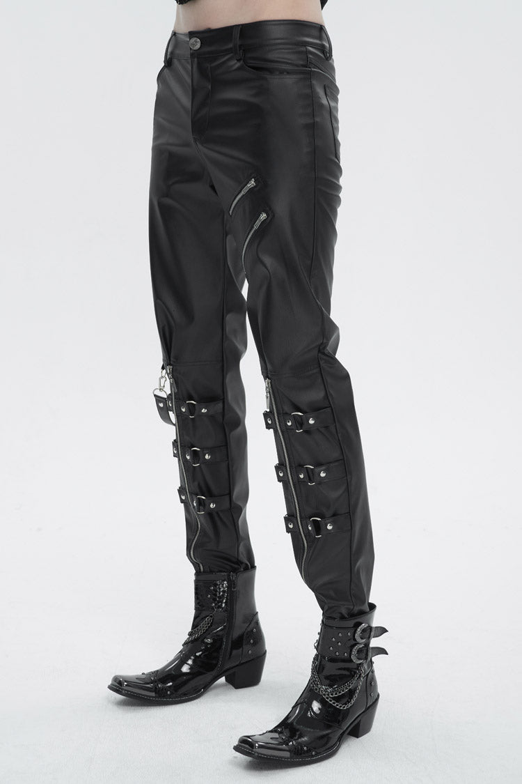 Removable Zipper Faux Leather Punk Pants