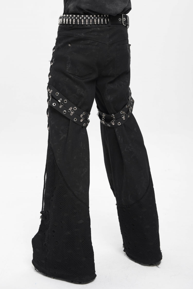 Noir Punk Baggy Pants with Mesh and Rips