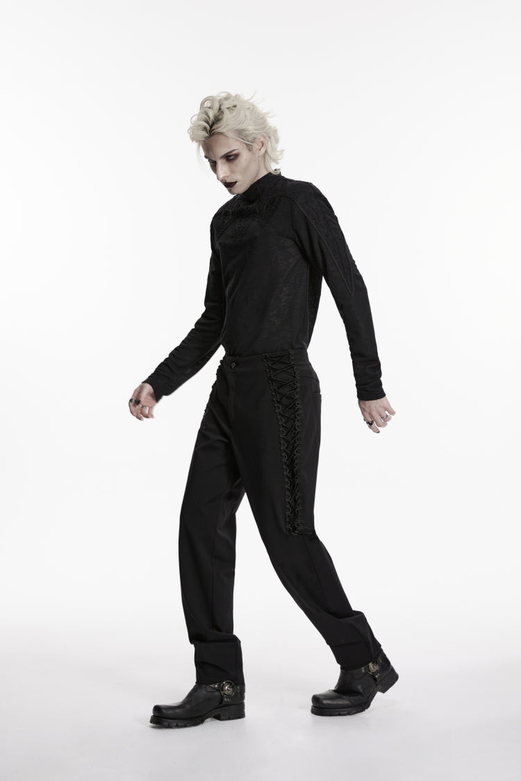 Noir Gothic Trousers with Lace-Up Sides