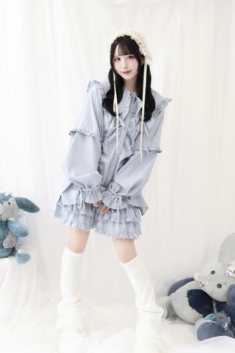 Doll Collar Long Sleeve Ruffled Bow Sweet Jirai Kei Blouse