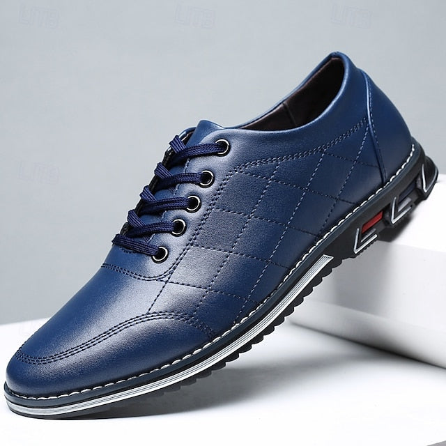 Men's Stylish Lace-Up Quilted Faux Blue Sneakers - Leather