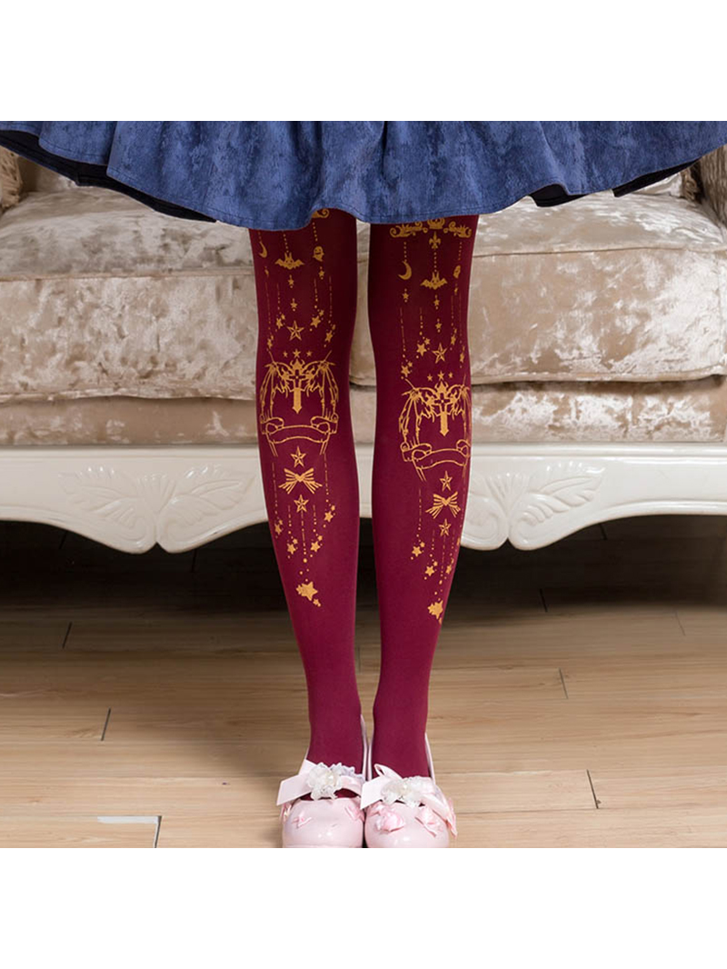 Moon-Star Printed Velvet Lolita Tights