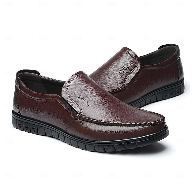 Men's Black Slip-On Premium Decorative Loafers with Cowhide