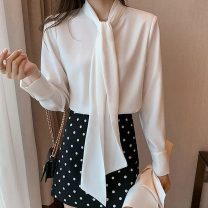 Elegant Stand-Up Collar Bow Loose Shirt