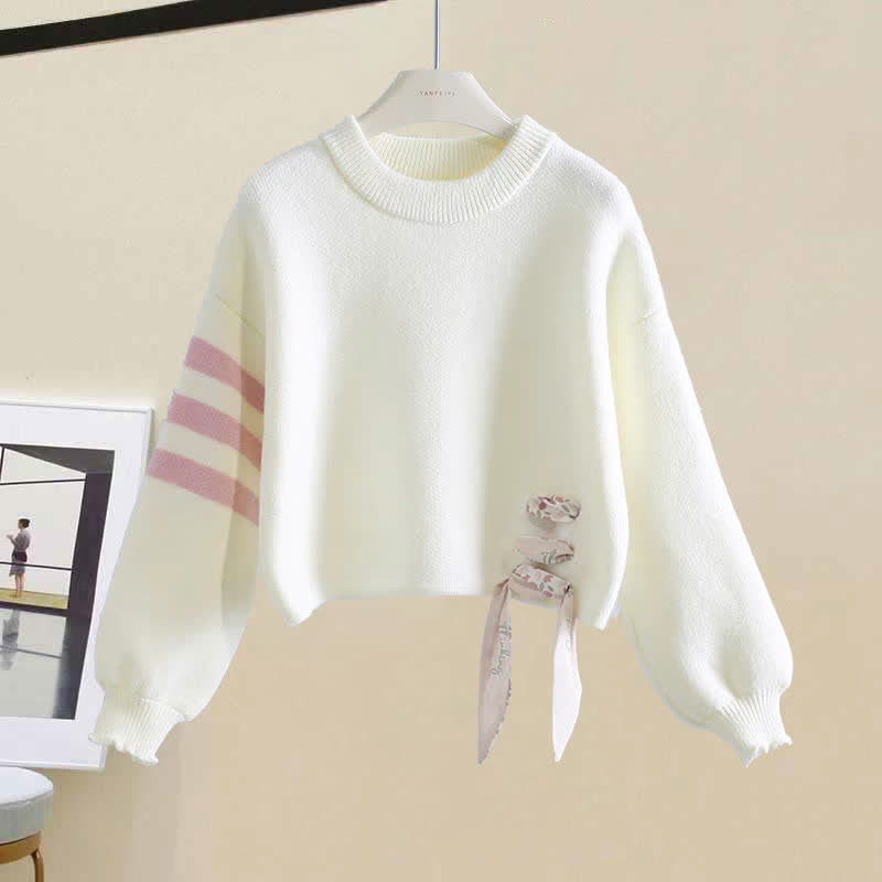 Sweet Stripe Sleeve Sweater Letter Casual Denim Pants