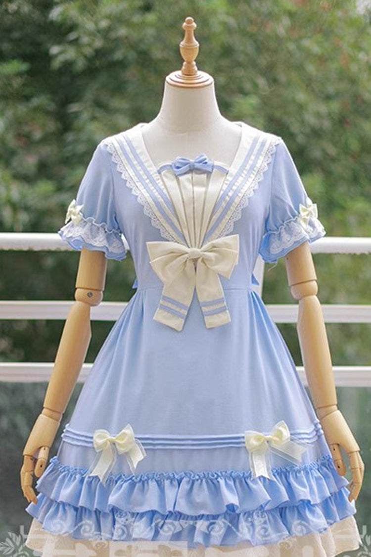 Rhine River Navy Style Short-Sleeved Bowknot Sweet Dress