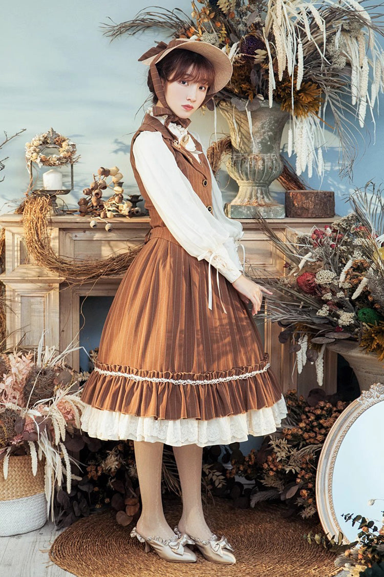 Striped Print Ruffled Elegant College Sweet Skirt - 3 Tones