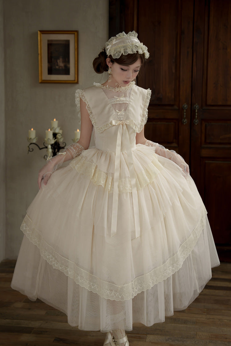Triple-Layered Ruffled Bow Lace Sweet Elegant Lolita Dress - Dream by the Pillow