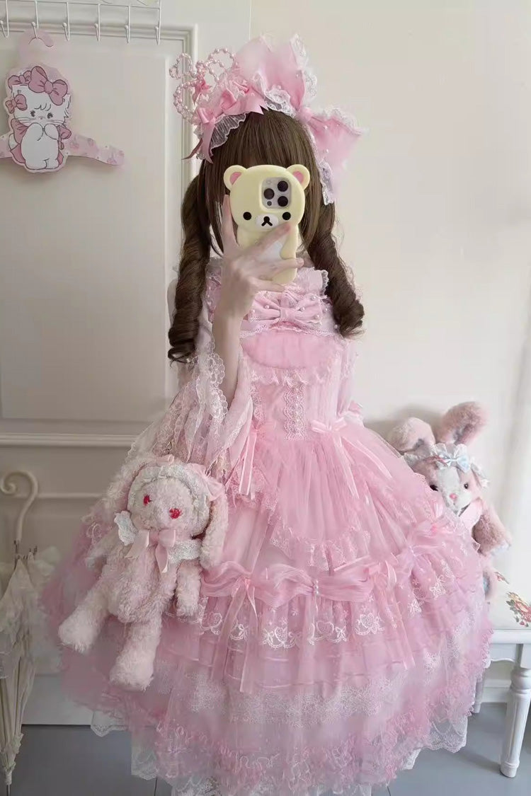 Rose Sugar Heart Knot Multi-Layered Bow Lace Lolita JSK
