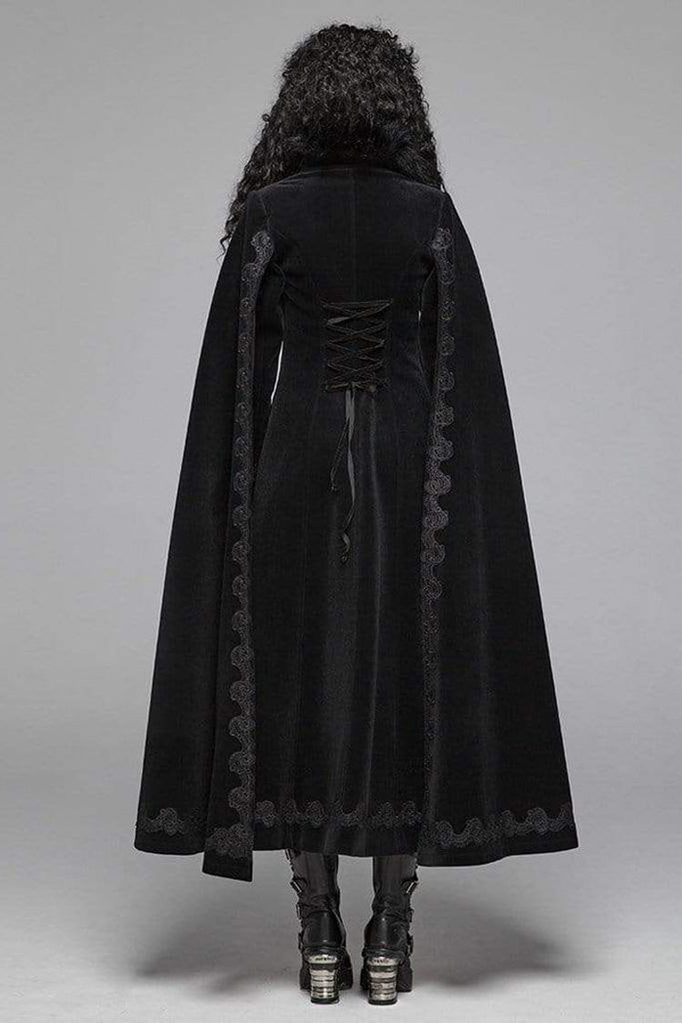 Gothic Fur Collar Slit Cloak Sleeve Back Lace-Up Faux Cashmere Long Coat
