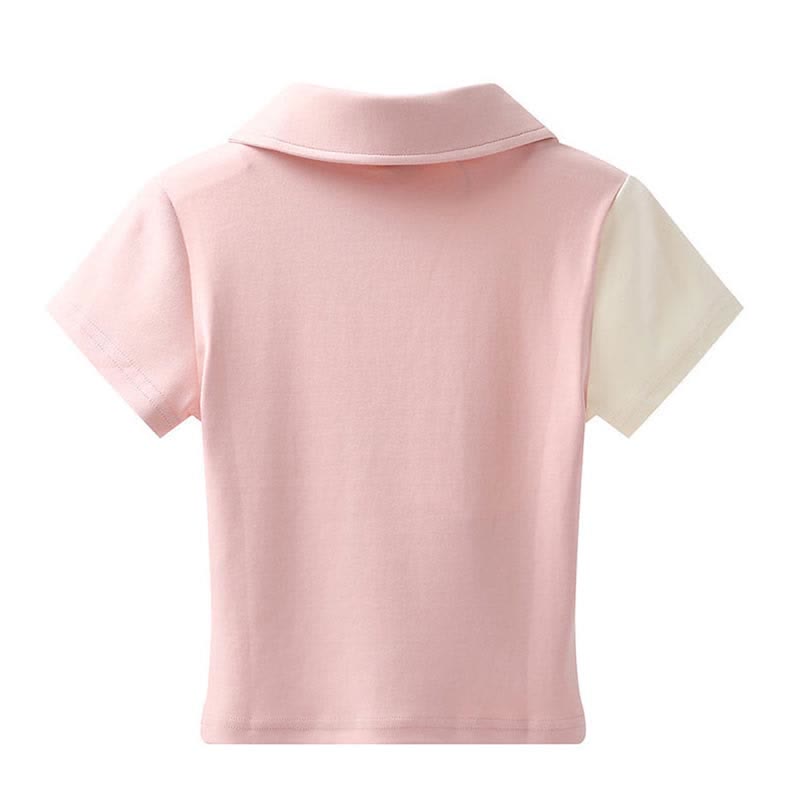 Love Heart Hollow Out Crop Top T-Shirt Pink Mini Denim Skirt