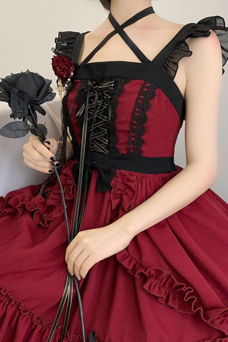 Crimson Seven Deadly Sins Wrath Double-Layer Ruffled Stitch Lace Gothic Lolita JSK