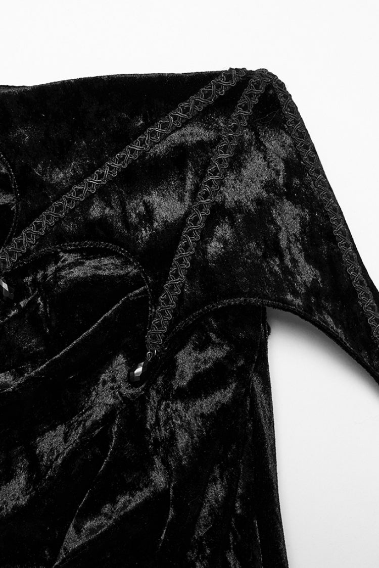 Gothic Fishtail Skirt with Batwing Embroidery & Lace Trim