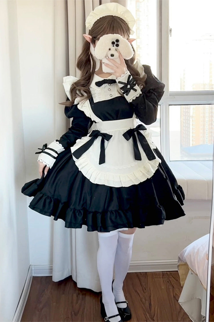 Monochrome Maid Bow Accent Sweet Plus Size Lolita Full Set