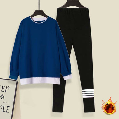 Casual Round Collar Sweatshirt Casual Leggings Set