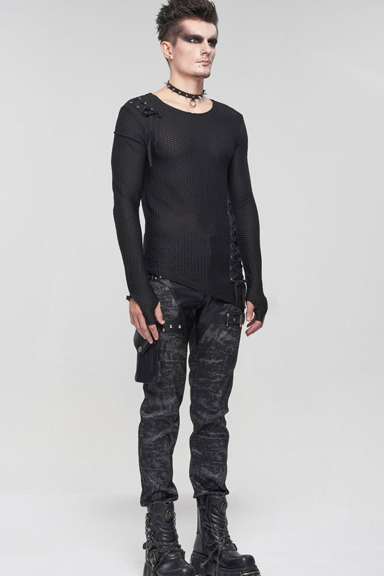 Gothic Asymmetric Drawstring Coarse Net Men's Shirt