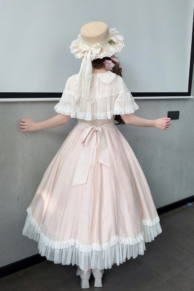 Wind Chime Lolita Dress with Embroidered Bow & Lace-Up Front