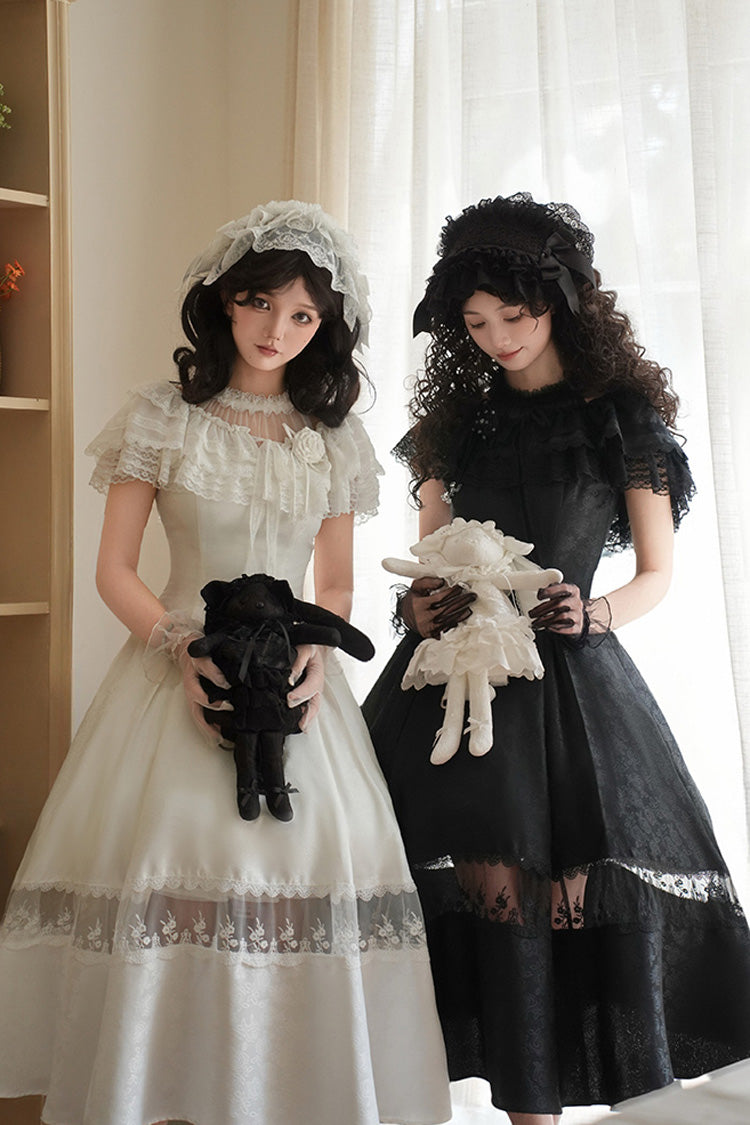 Snow Off Shoulder Halterneck Printed Ruffle Gothic Elegant Dress - Flowers in the Mist