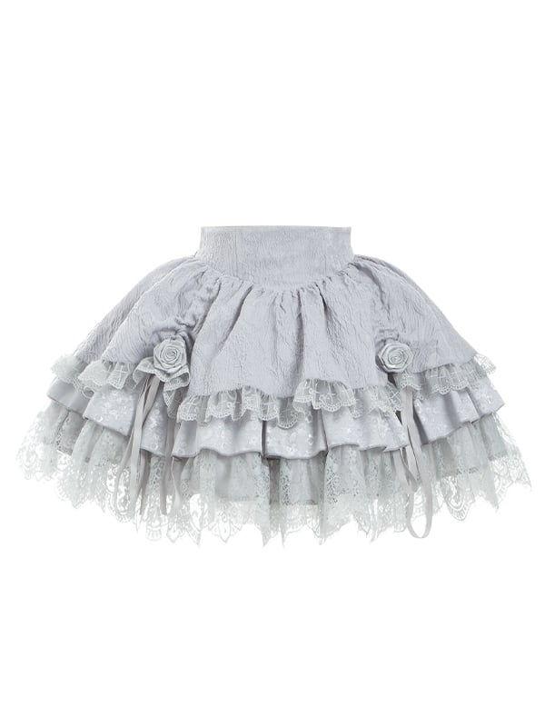 Silver Gray Drawstring Detail Layered Skirt