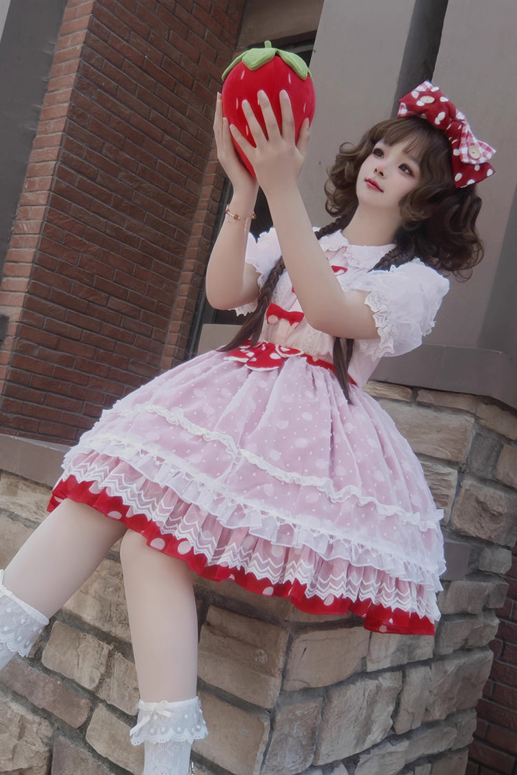 Wave Candy Triple-Layered Print Ruffle Bowknot Sweet Lolita Skirt