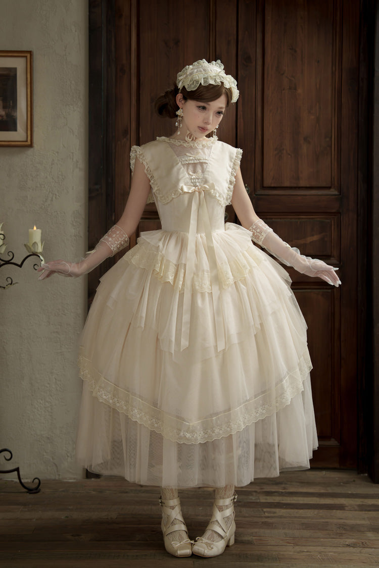 Triple-Layered Ruffled Bow Lace Sweet Elegant Lolita Dress - Dream by the Pillow