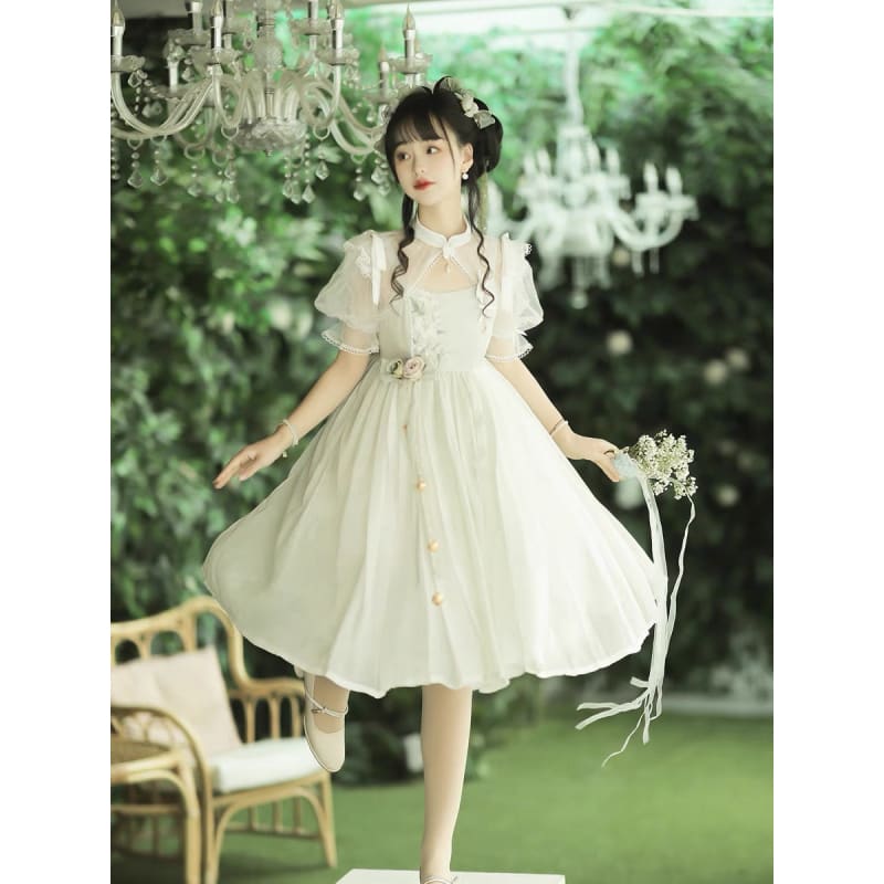 Elegant Floral Cheongsam Dress - Modern Hanfu