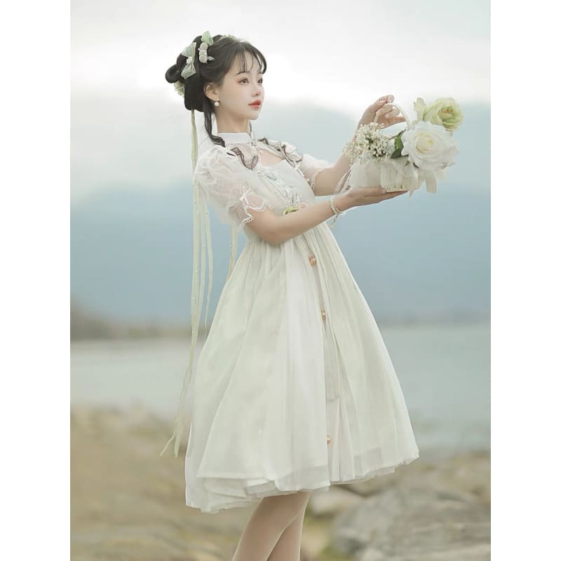 Elegant Floral Cheongsam Dress - Modern Hanfu