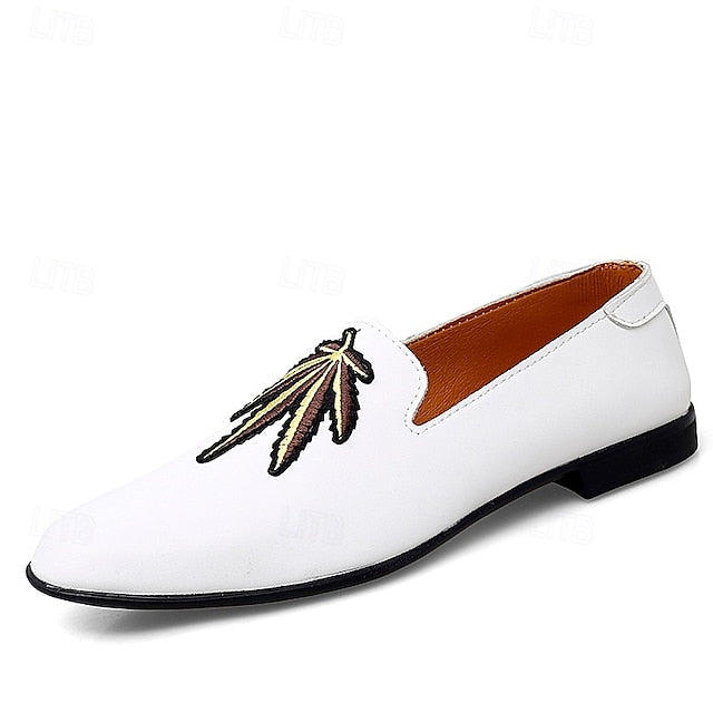 Faux Men's with - White Prom Loafers Shoes Leather Feather