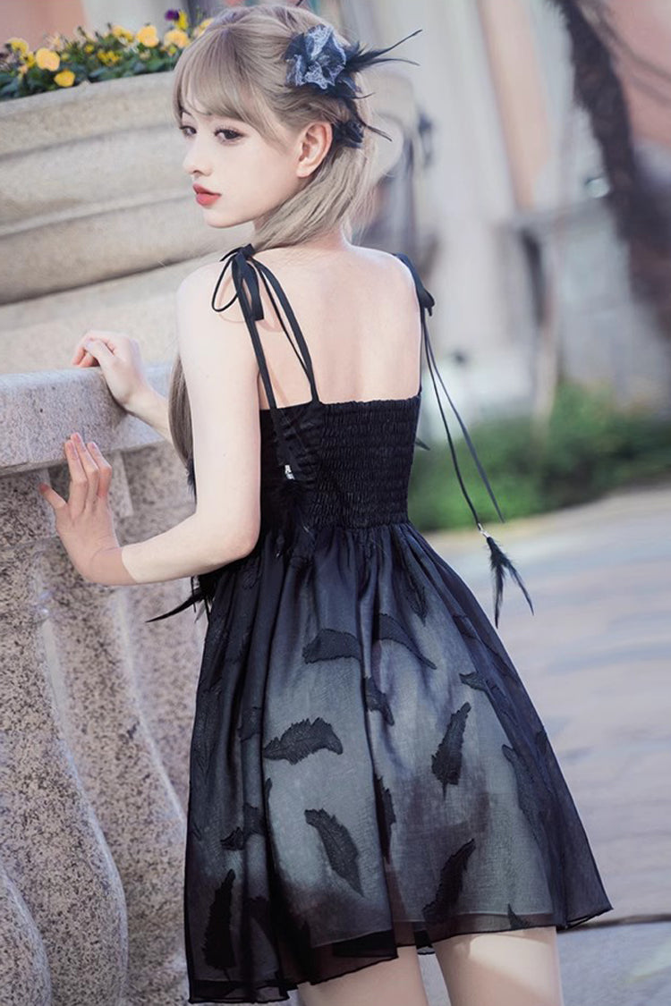 Black Swan Ballet Feather Print Gothic JSK Dress - Silent Melody