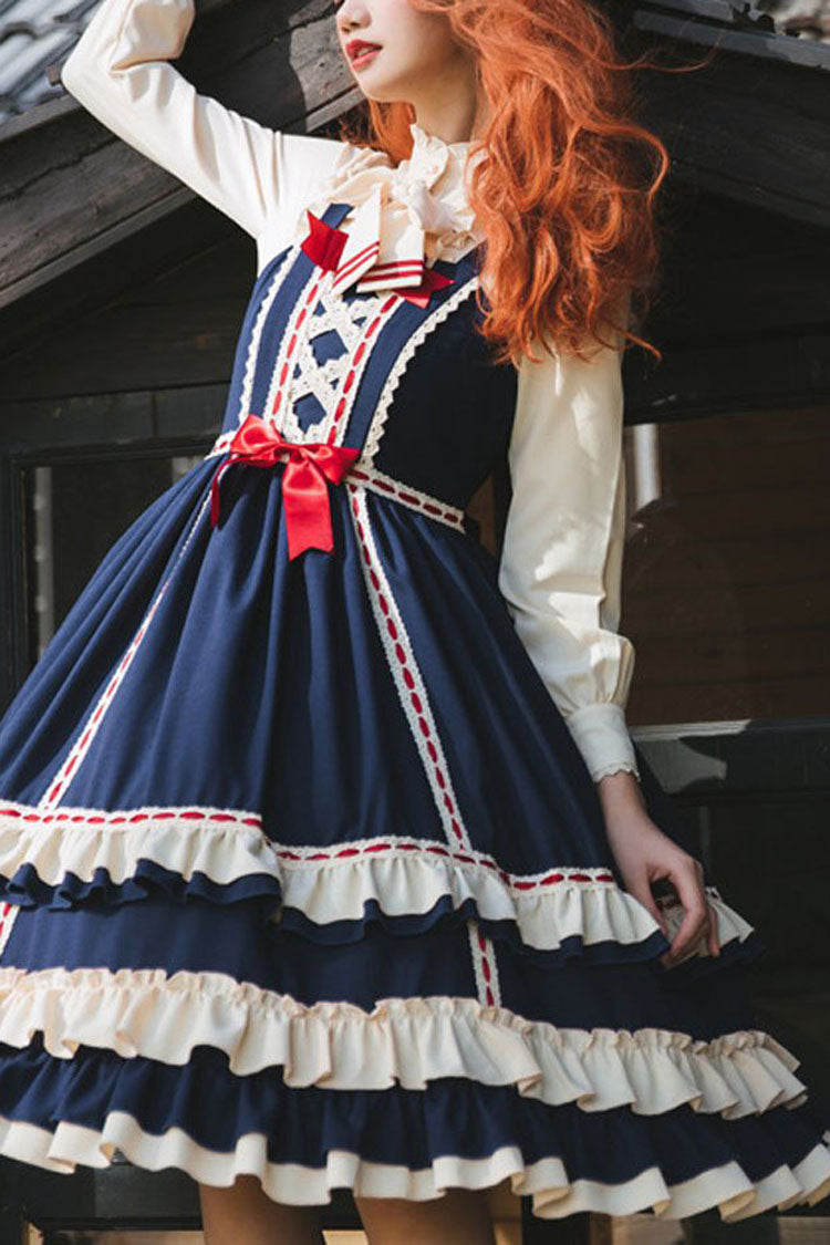 Classic Lolita JSK Dress - High Waist Ruffled Bowknot Multi-Layer
