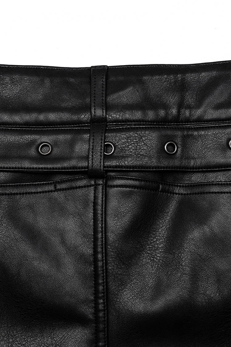 Black Buckle Faux Leather Steampunk Pants for Men