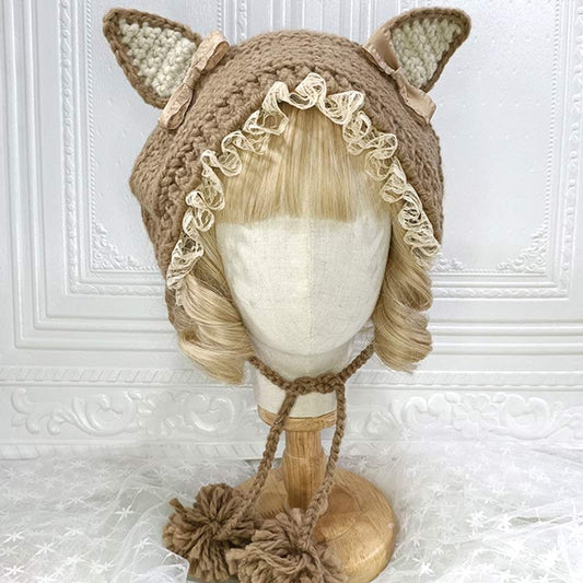 Cute Cat Ears Lace Lolita Hat Warm