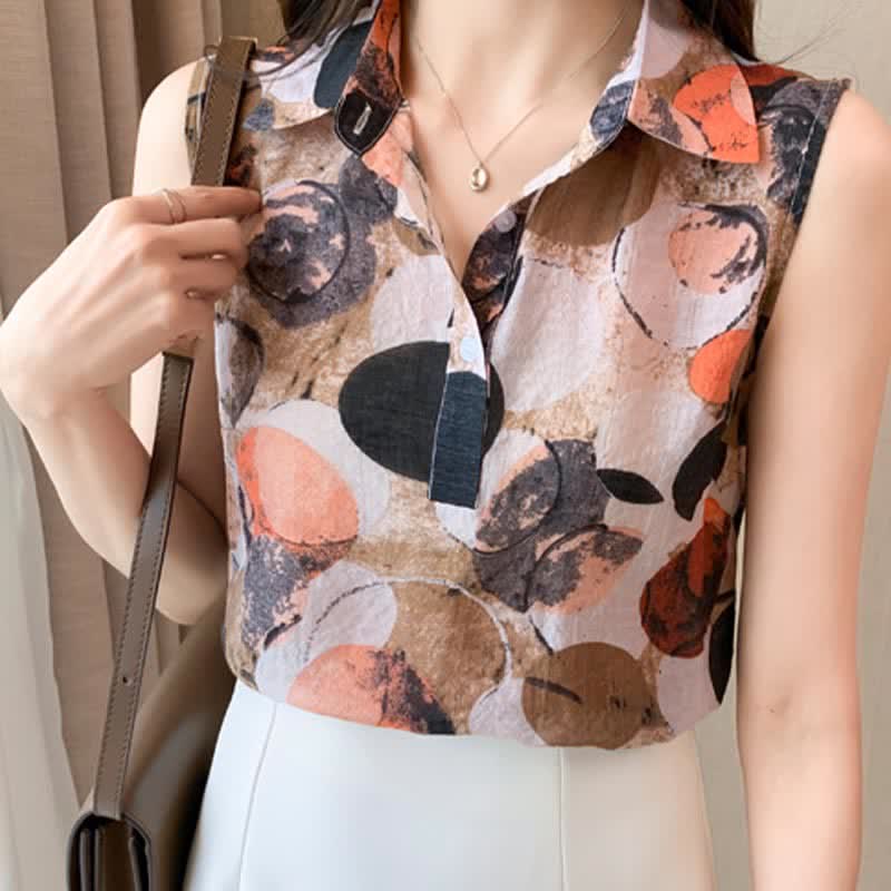 Vintage Floral Print Sleeveless Shirt Workwear