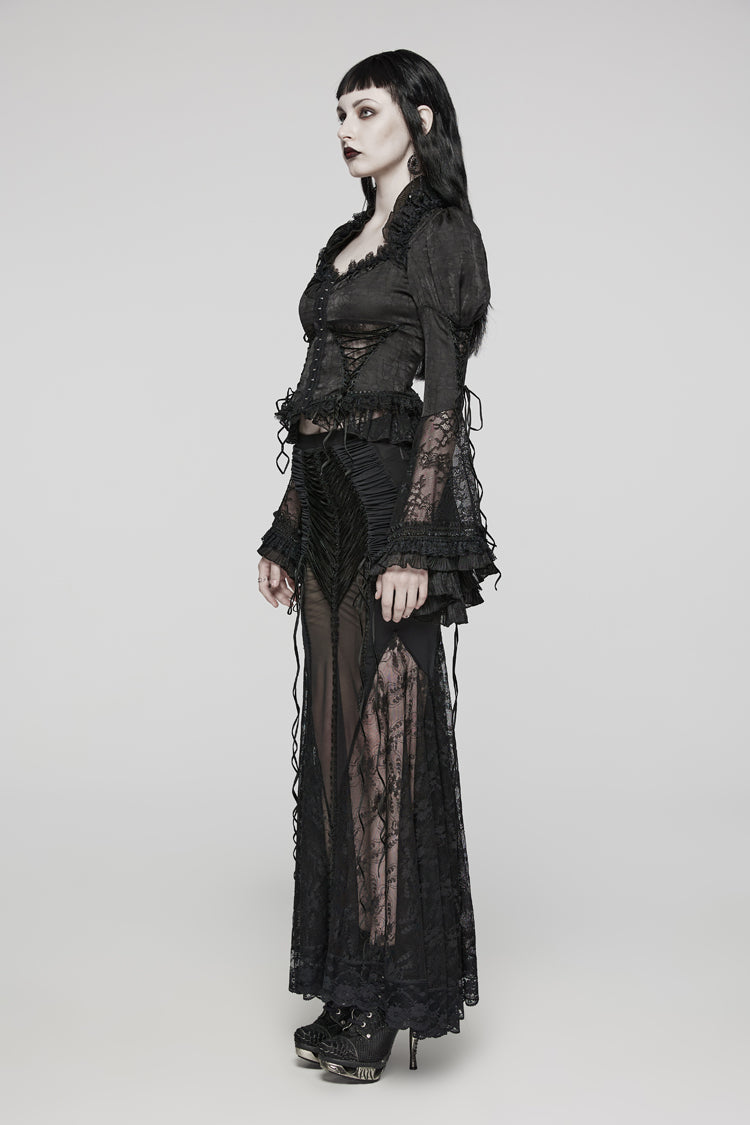 Gothic Adjustable Long Puff Sleeve Fitted Blouse for Women
