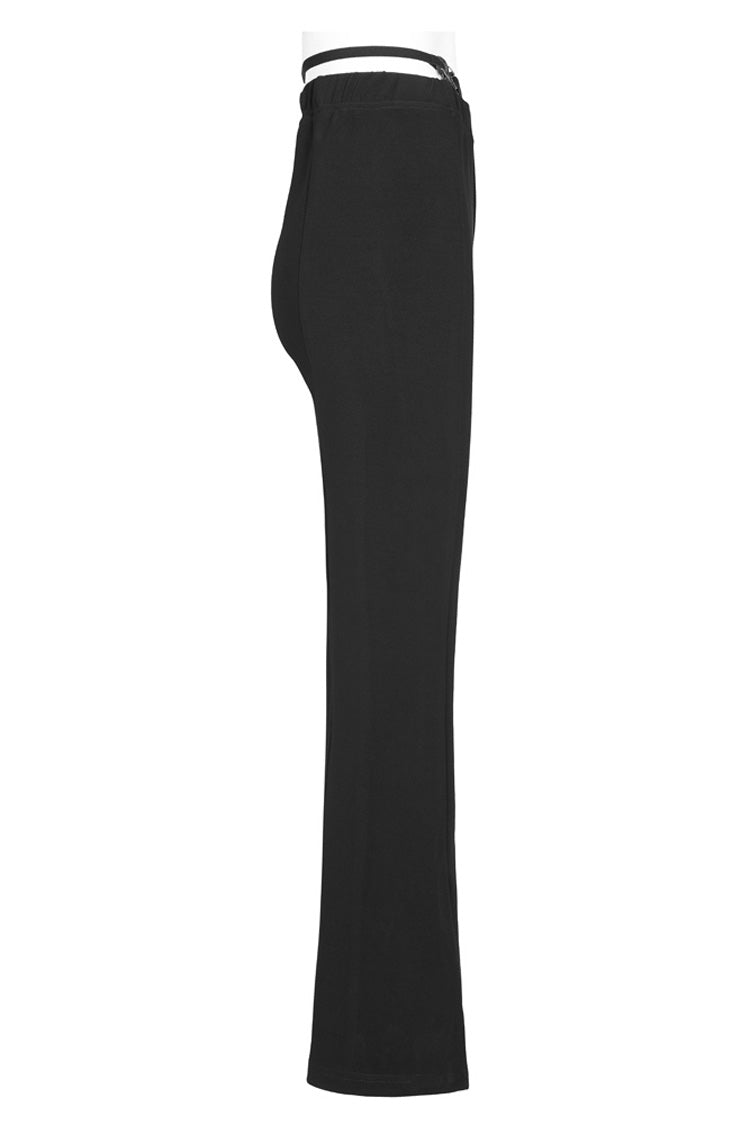 Women's Punk Pants with Hollow V-Shaped Decorative Bottom Slit Strap Micro Flare