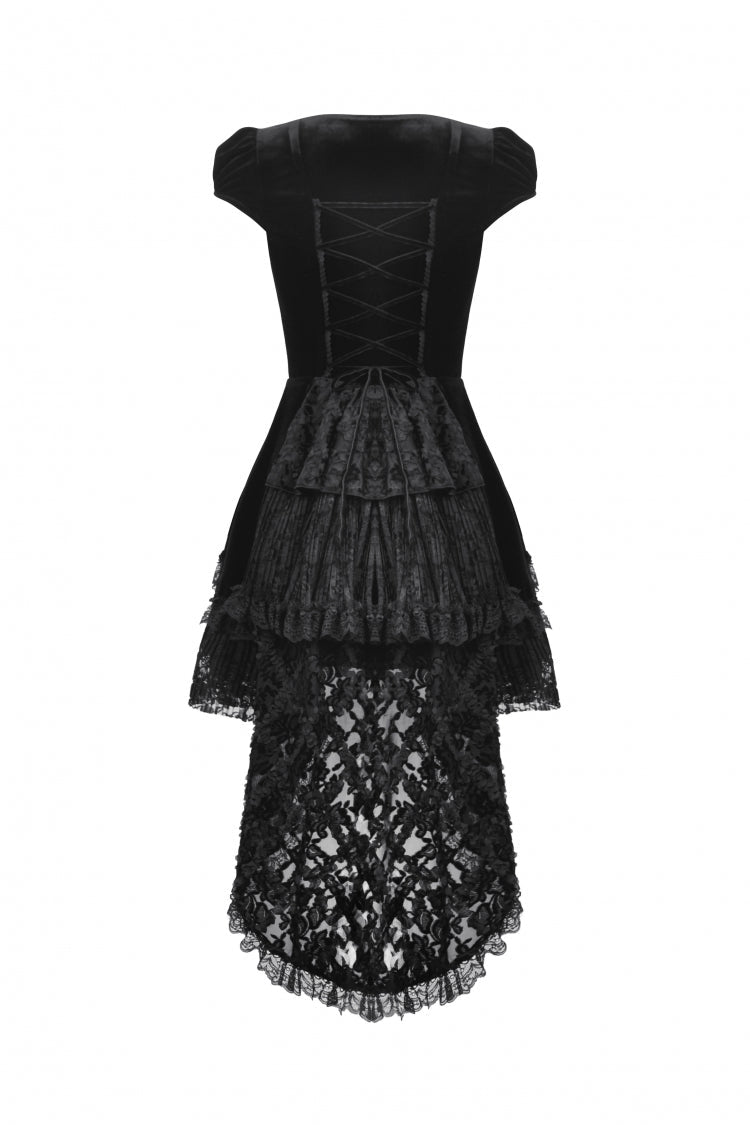 Noir Gothic Velvet Gown with Lace-Up and Square Neckline
