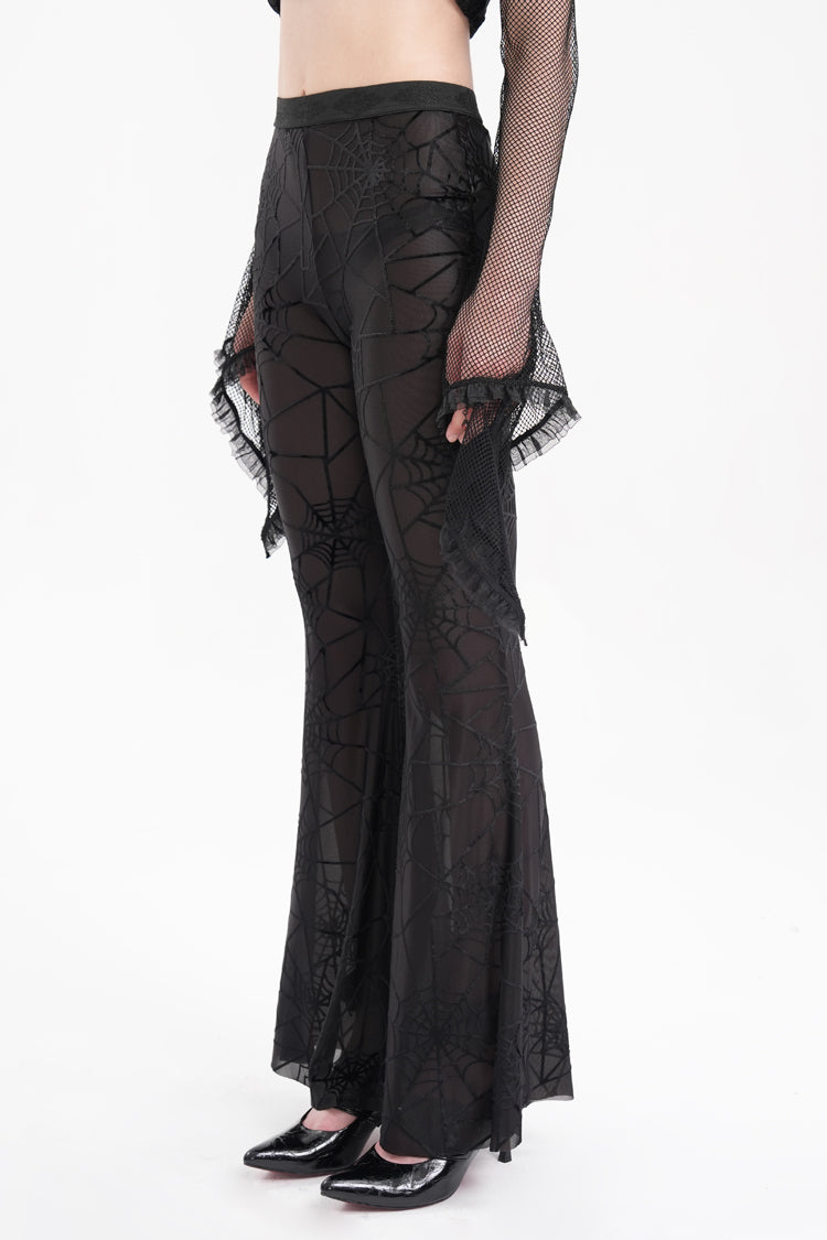 Dark Embroidered Spider Sheer Pants for Women - Gothic Trousers