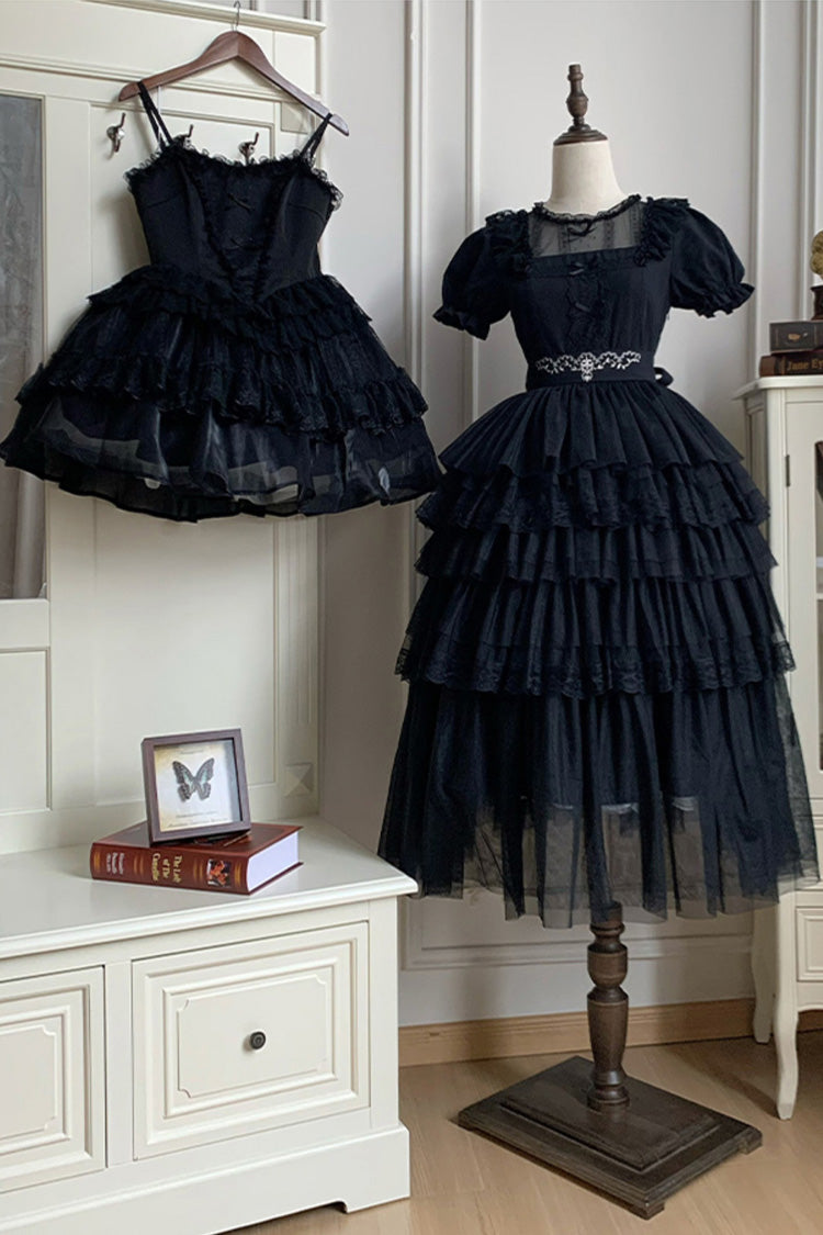 Layered Ruffle Gothic Lolita Dress with Twin Towers