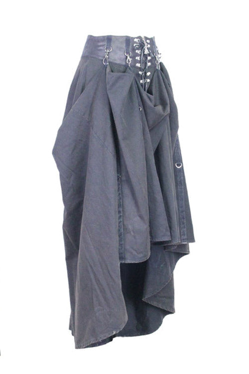 Leather Waistband Flowing Gothic Half Skirt with Punk Edge