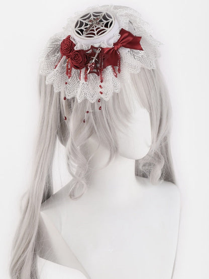 Cross and Sword White Lce Red Rosettes Bowknot Mini Hat