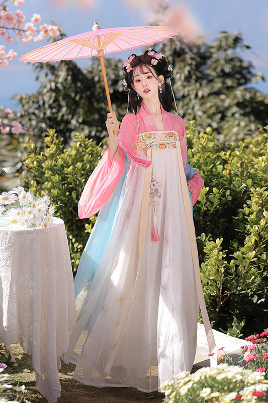 Spring Garden Hanfu Set with High Waist & Embroidered Print