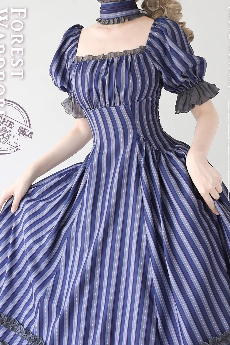 Botanical Print Ruffle-Trim Lace Summer Lolita Gown in Six Shades - Forest Basket