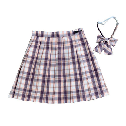 Plaid Print Pleated Skirt Bow Tie Set