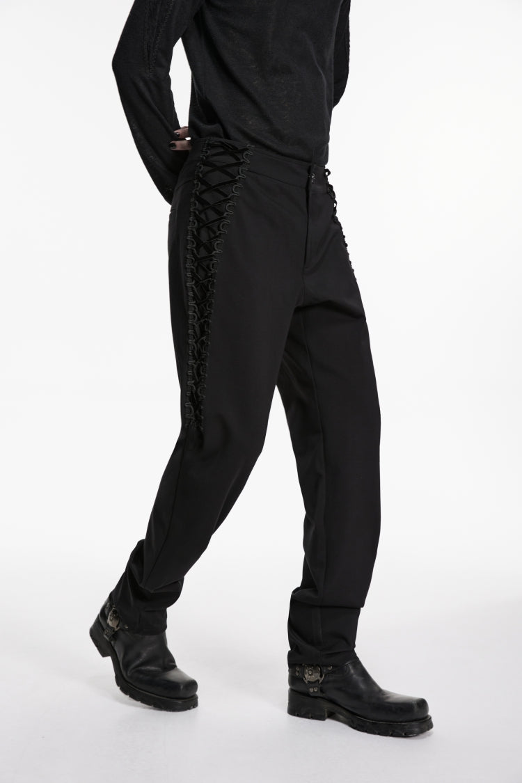 Noir Gothic Trousers with Lace-Up Sides