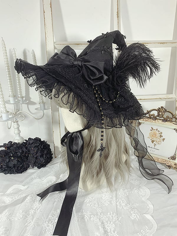 Cross Chain Black Halloween Witch Hat