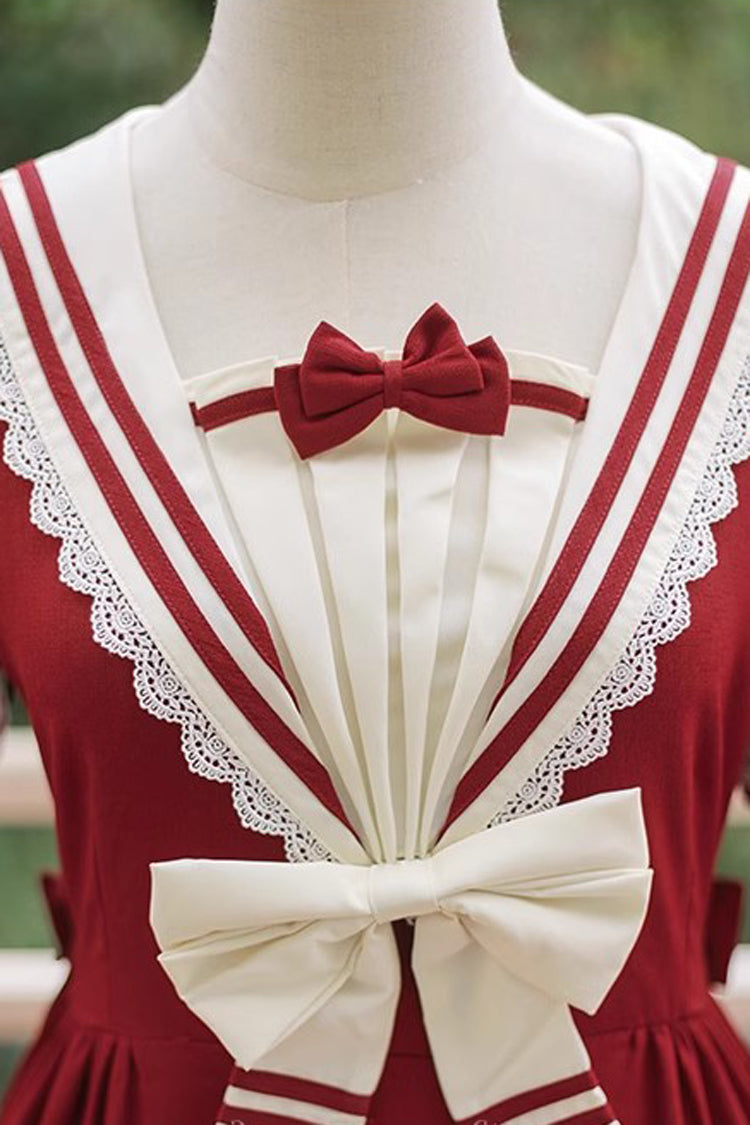 Rhine River Navy Style Short-Sleeved Bowknot Sweet Dress