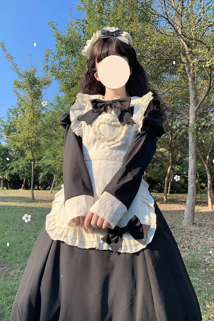Monochrome Maid Long Sleeve Bow Embellished Sweet Lolita Dress
