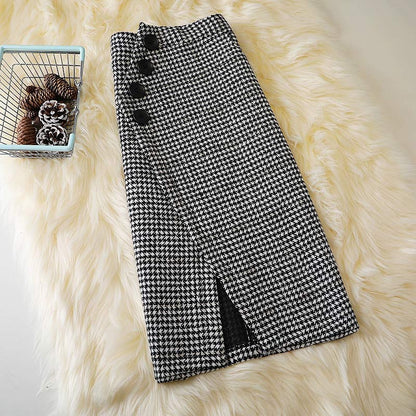 Chic Lattice Print Pocket Split Skirt