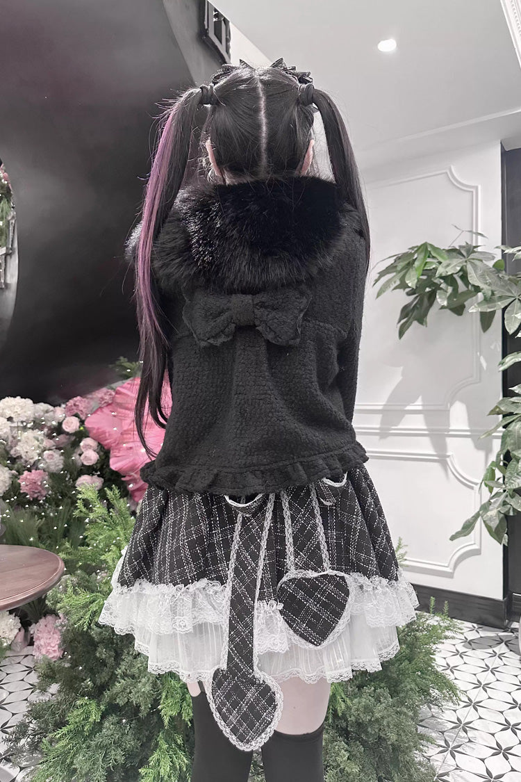Long Sleeves Bow Sheep Wool Gothic Jirai Kei Short Coat