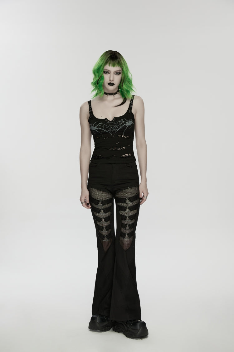 Noir Punk Bottoms with Slim Fit and Eyelet Trim